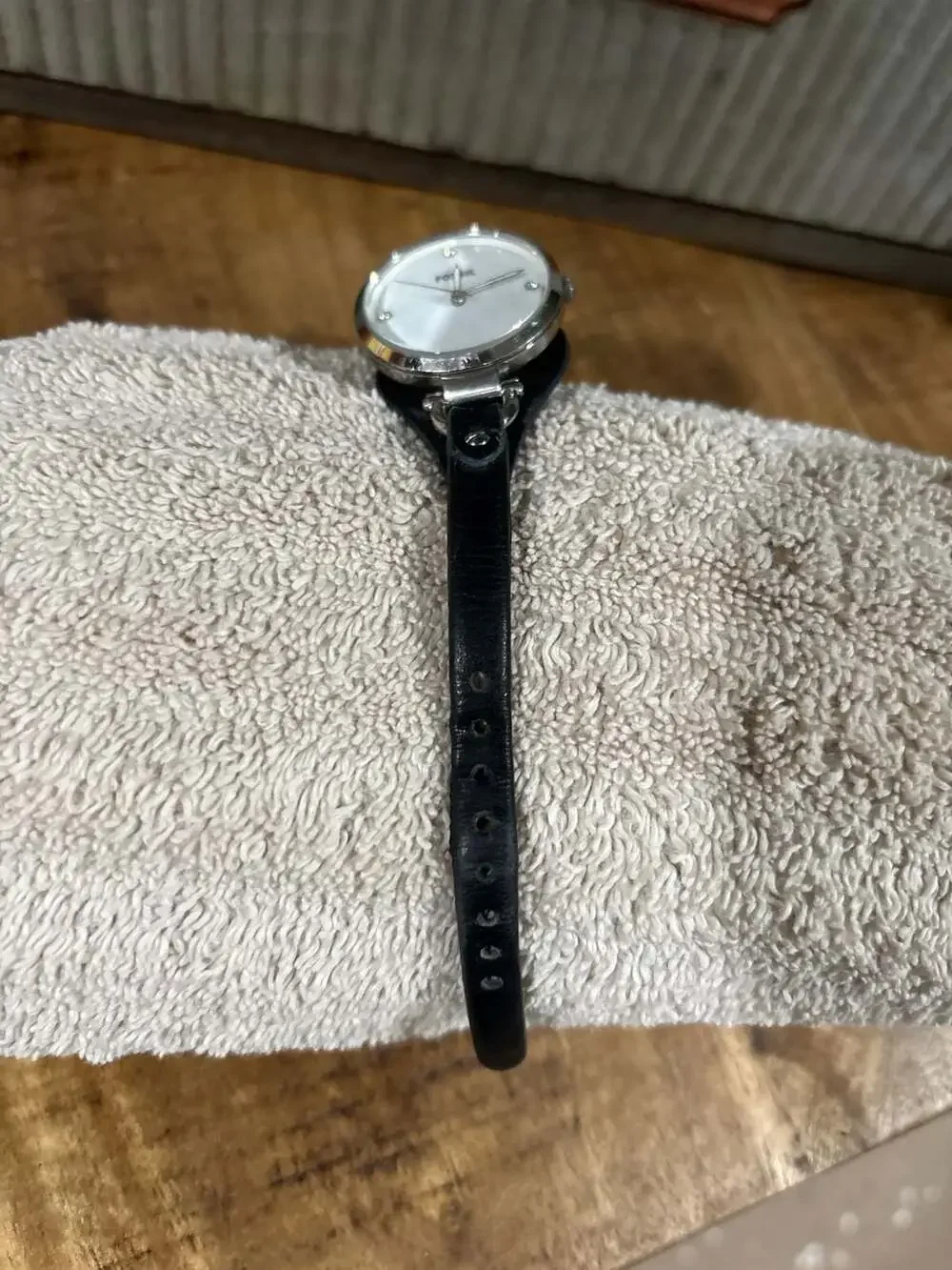 Fossil Georgia Mini Women's Watch Black Leather Strap Silver Case White Dial